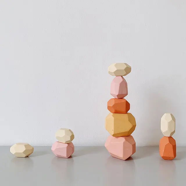 Wooden Rainbow Wood Balance Blocks Wooden Colored Stone Building Block Educational Toys Creative Montessori Toys for Kids 4