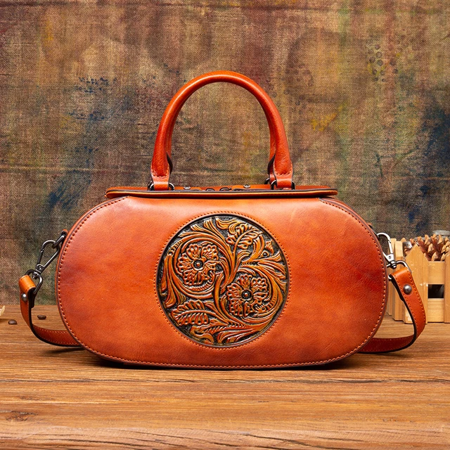 Women Retro Genuine Leather Embossment Shoulder Bag