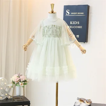 

5325 Floral Pearls Embroidery Princess Baby Girl Dress 2020 New Summer Party Wedding Kid Dress For Girl Wholesale Child Clothes