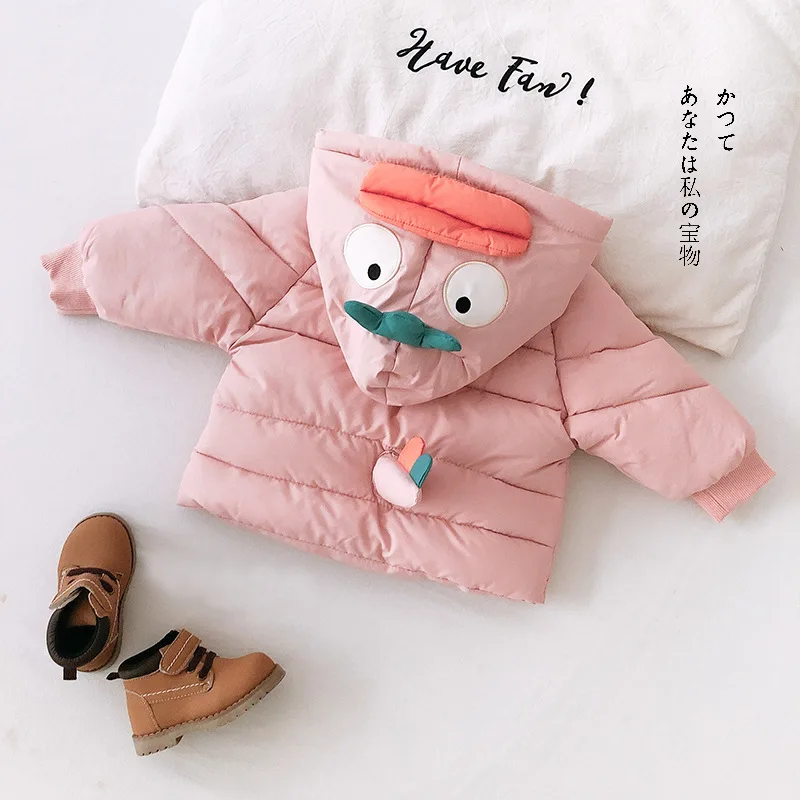 Утепленное пальто с хлопковой подкладкой для новорожденных; зимняя верхняя одежда для маленьких девочек с рисунком утки; Брендовые повседневные пуховики с капюшоном - Цвет: Pink