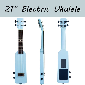

Creative 21" Solid Wood Okoume Electric Ukulele Uke W/3.5mm & 6.35mm Outputs Including Carrying Bag 4Pcs Extra Strings