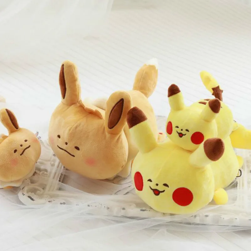 

Takara Tomy Pokemon Pikachu Plush Pillow Toy Cute Expression Eevee Doll Kawaii Anime Stuffed Sofa Decoration Gifts for Child