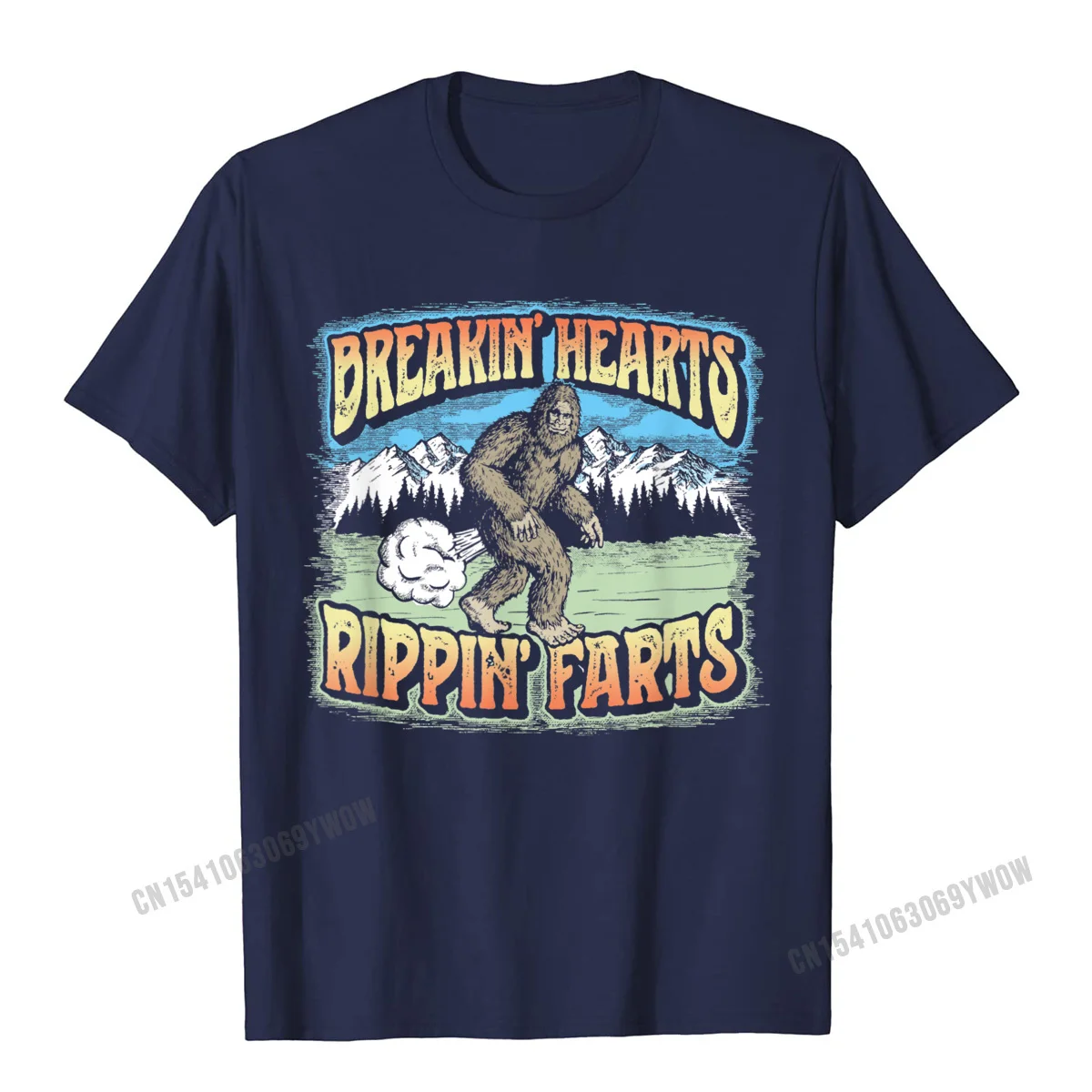 Fitness Tight Summer Mens Top T-shirts High Quality Summer Fall Short Sleeve Round Neck 100% Cotton Fabric Tees Tee-Shirts Breakin Hearts Rippin Farts Funny Sasquatch Bigfoot 80s T-Shirt__151 navy