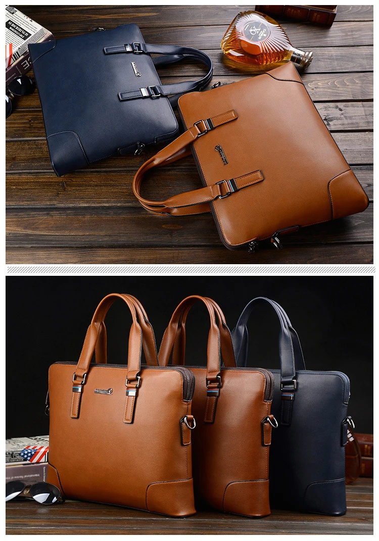 Men's Waterproof Leather Business Briefcase 14 Inch Laptop Tablet Leather Shoulder Bag Messenger Bag Men's Bag Tote