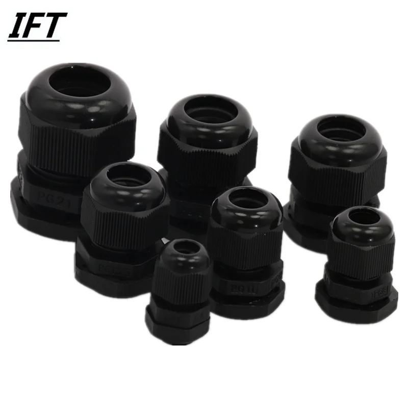 Black Nylon Strain Relief Glands Connector PG7 PG9 PG11 PG13.5 PG16 PG19 PG21 PG25
