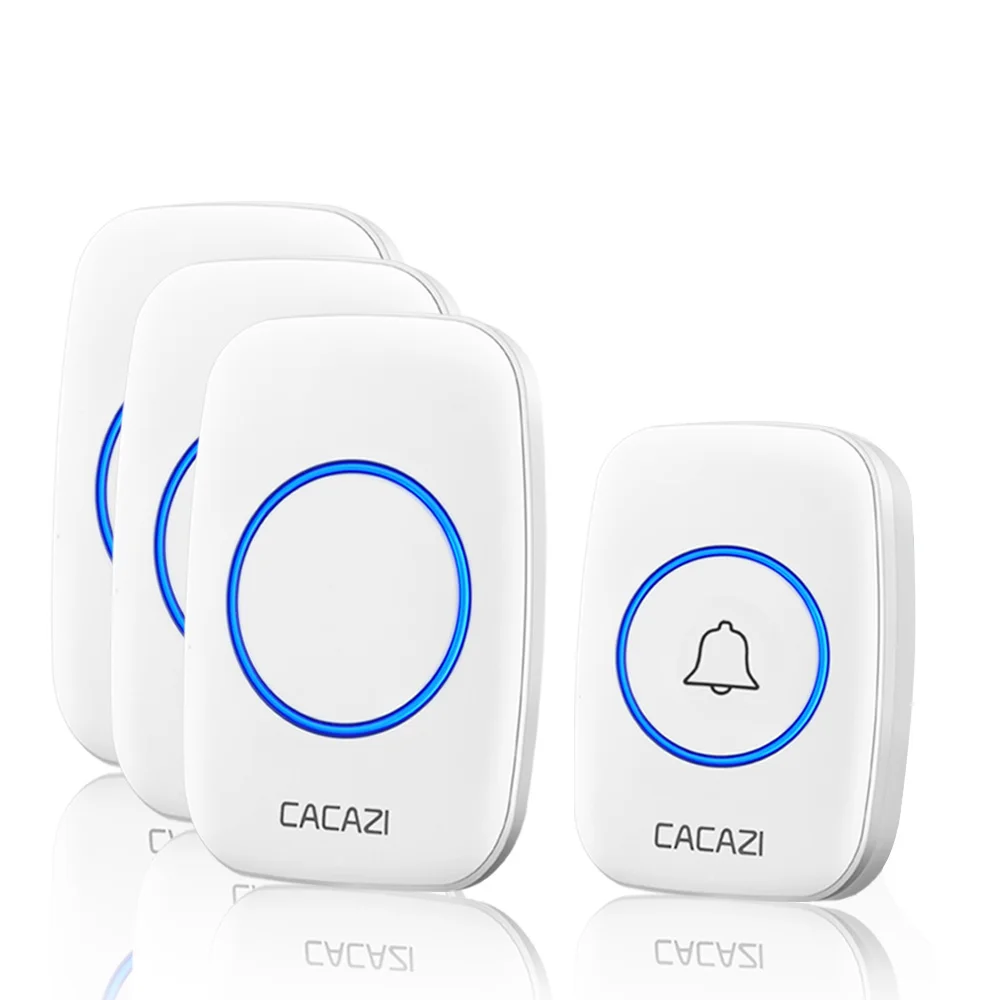1 button 3 receiver Беспроводной дверной звонок CACAZI, водонепроницаемый, умный, 300 м, дистанционный светодиодный светильник, кнопка, домашний звонок, звонок, 60 мелодий, 5 громкости, США, ЕС, Великобритания, вилка - Цвет: 1 button 3 receiver