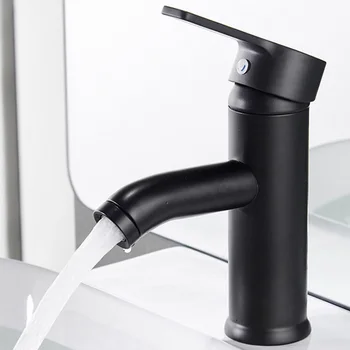 

Stainless Steel Cold And Hot Water Rotary Bathroom Anti Corrosion Black Hotel Hardware Home Simple Kitchen Faucet