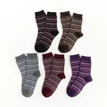 Женские зимние носки полосатые теплые винтажные толстые шерстяные носки