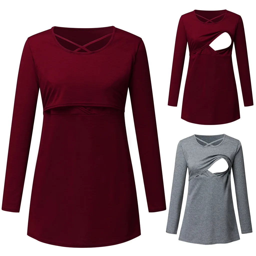 vetement femme Women Pregnant Nursing Maternity maternity tops and blouses clothes O-Neck Long Sleeve Solid Blouse Tops