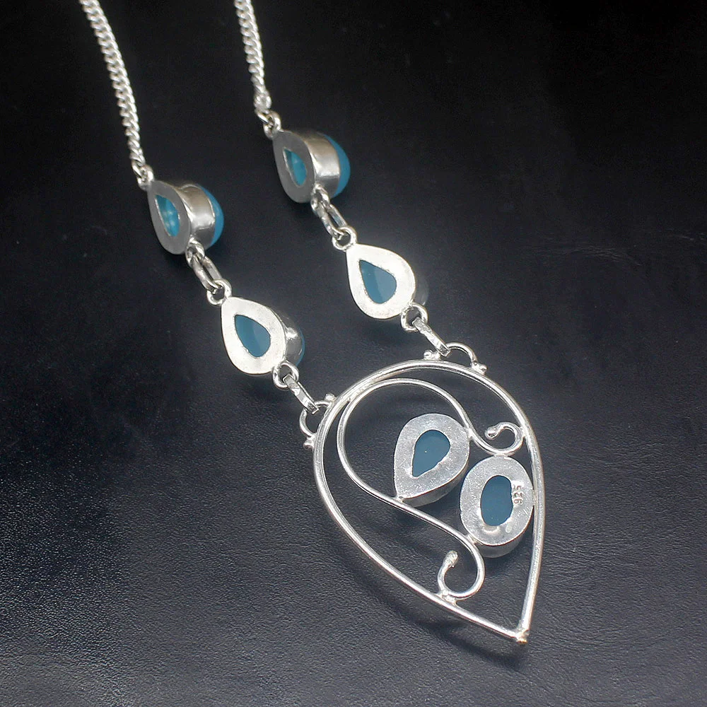 Gemstonefactory Jewelry Big Promotion 925 Silver Elegant New Arrival Blue Agate Prom Women Chain Necklace 46cm 202101374