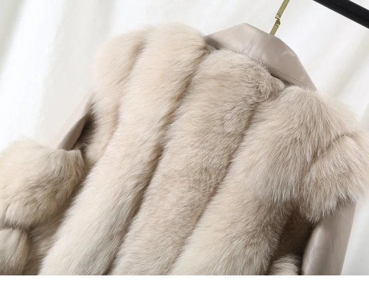 Winter New Fashion women Motorcycle coat with belt real Fox Fur Jacket Woman whole fox Fur short Coat