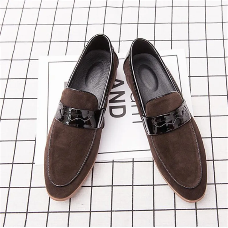 Plus size 38-47 men suede loafers classic business wedding casual shoes Genuine Leather pointed men casual driving flats