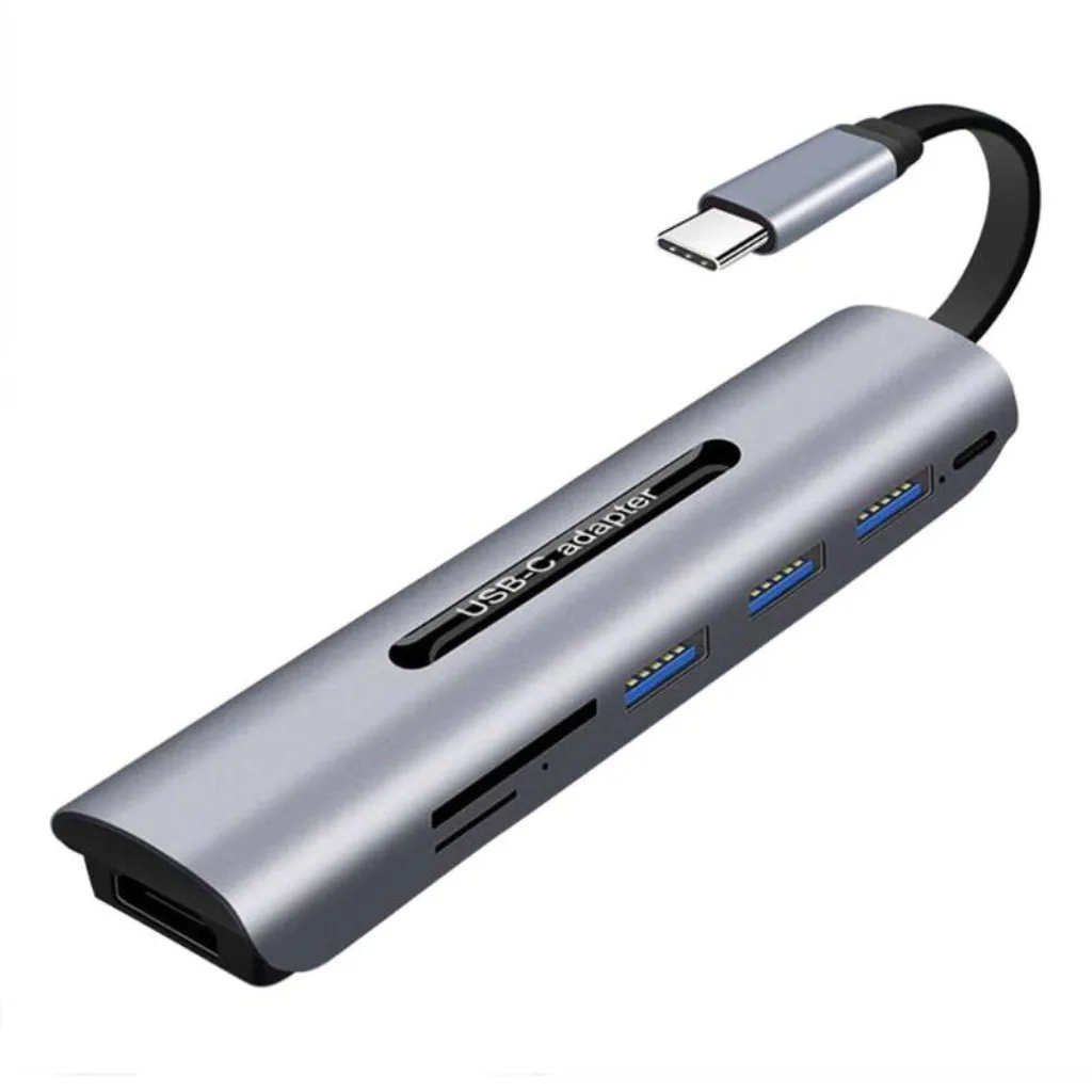 USB-C Многофункциональный узловой центр Тип-C HDMI 7-в-1 конвертер концентратор Расширение Док-станция - Цвет: Серебристый