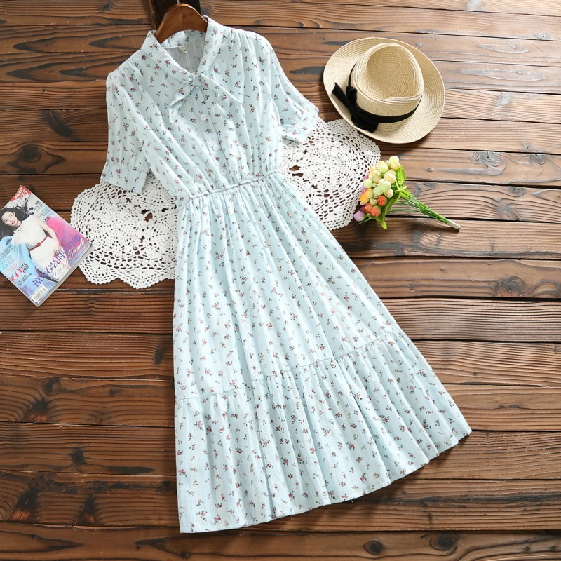 Маленький свежий цветок короткий рукав летнее женское платье печать студентов