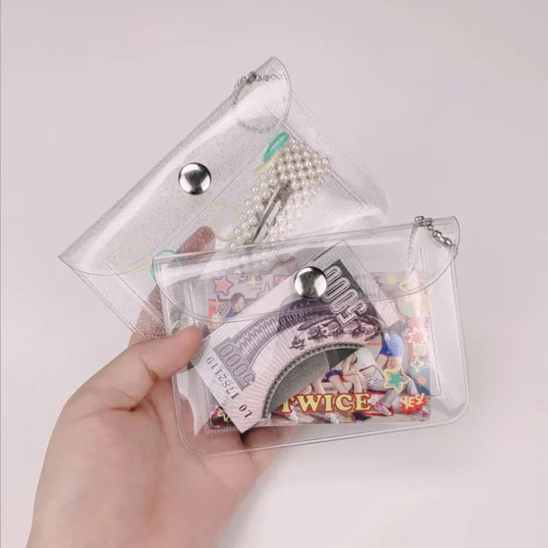 Glitter Transparent Waterproof PVC Women Card Case Business Card Holder Men Credit Bag ID Mini Wallet Girls Coin Purse