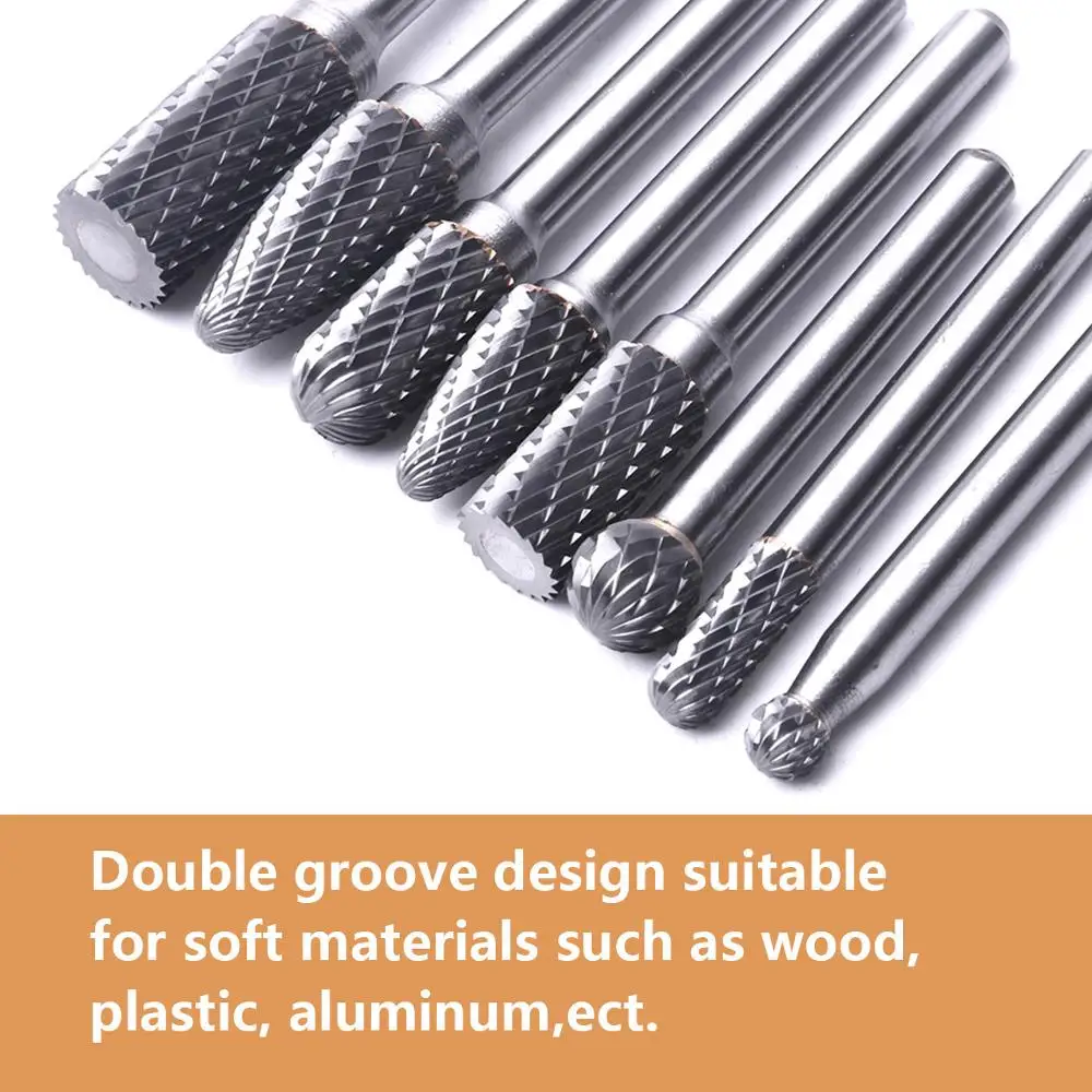 

AU 8Pcs High Quality Tungsten Carbide Rotary Files 6mm Shank Double cut Rotary Burr Cutter For Metal Wood Dremel Rotary Tools
