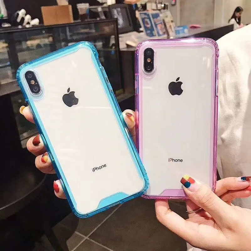 Чехол для телефона для iPhone 6, 6s, 7, 8 Plus, X, XR, XS Max, чехол для телефона, цветная прозрачная Противоударная рамка, мягкий чехол из ТПУ