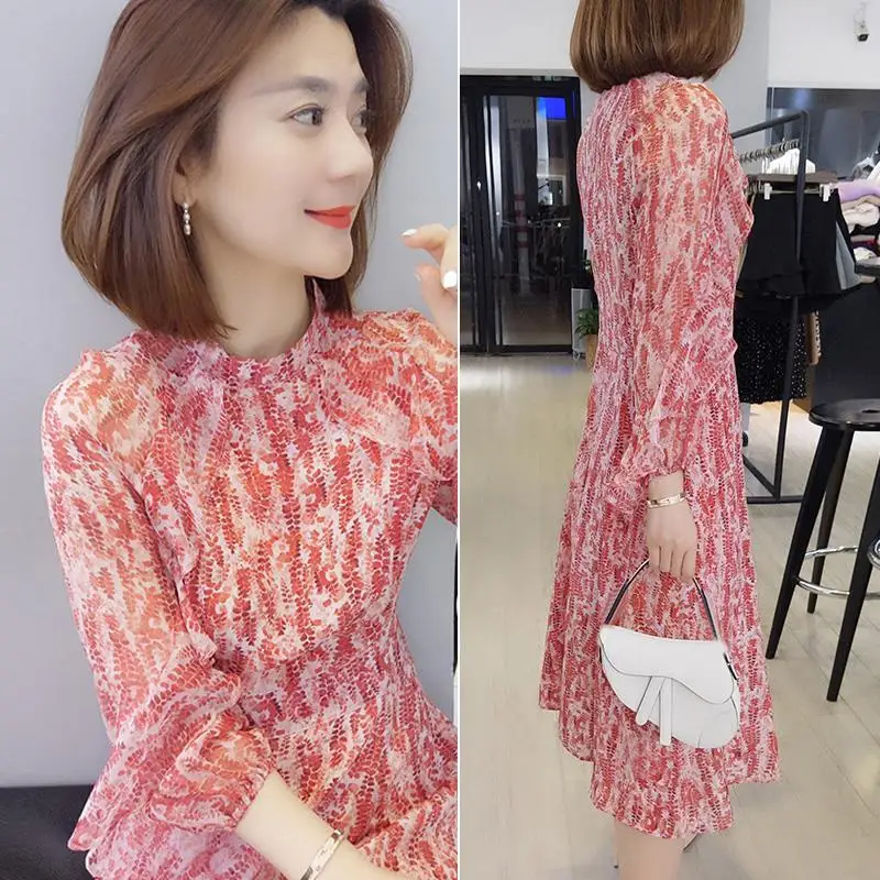 

Spring and Autumn Women's 2020 New Fashion Floral Dress Immortal Chiffon Dress