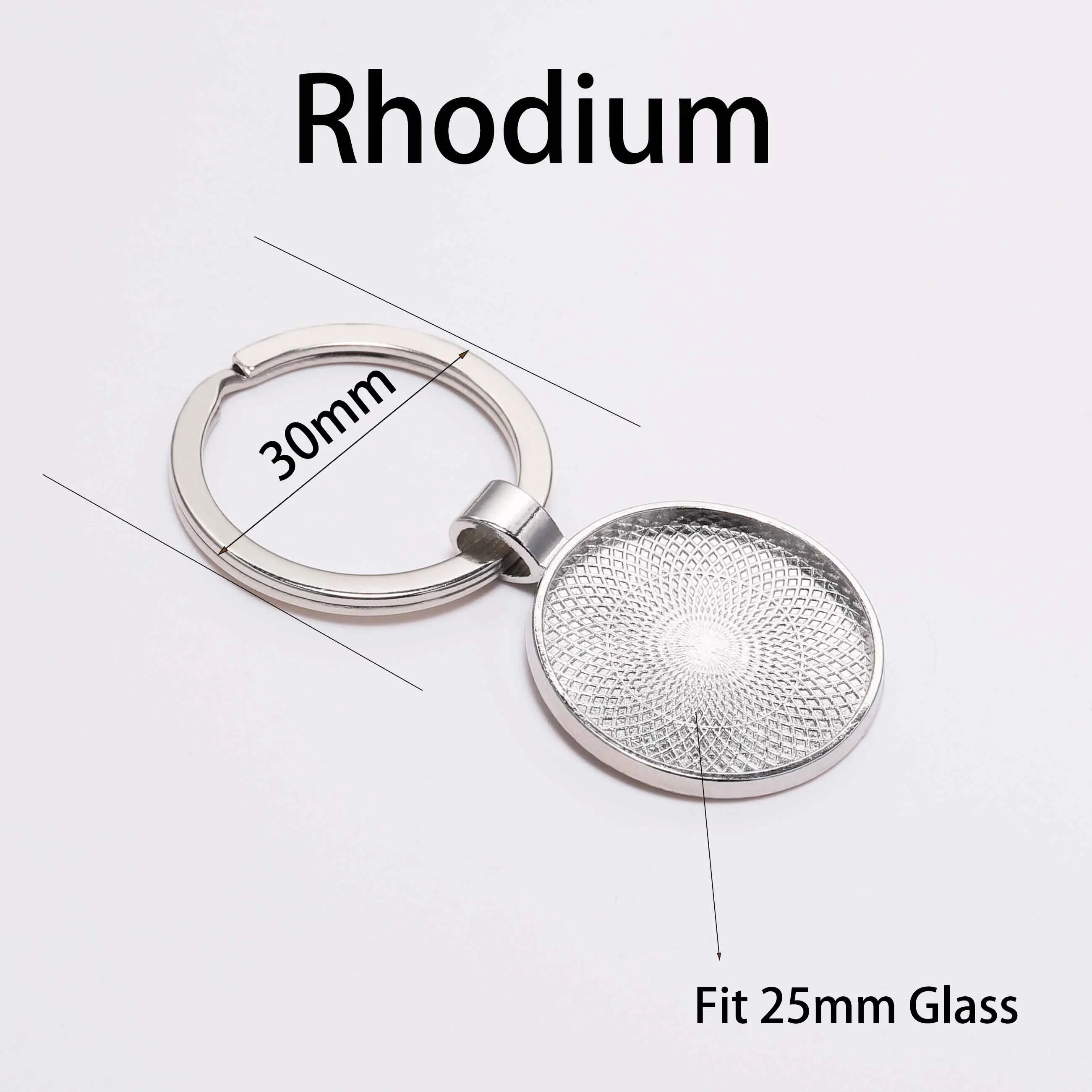 Rhodium 5 шт./лот, брелок с подвеской, Безель, пустая, подходит для 25 мм, камея, стекло, кабошон, основа, установка, сделай сам, брелок для ключей, принадлежности для ювелирных изделий - Цвет: Rhodium