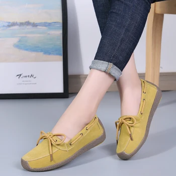 

New Moccasins Women Flats 2020 Spring Autumn Woman Loafers Genuine Leather Female Shoes Slip On Ballet Bowtie Women's Shoes