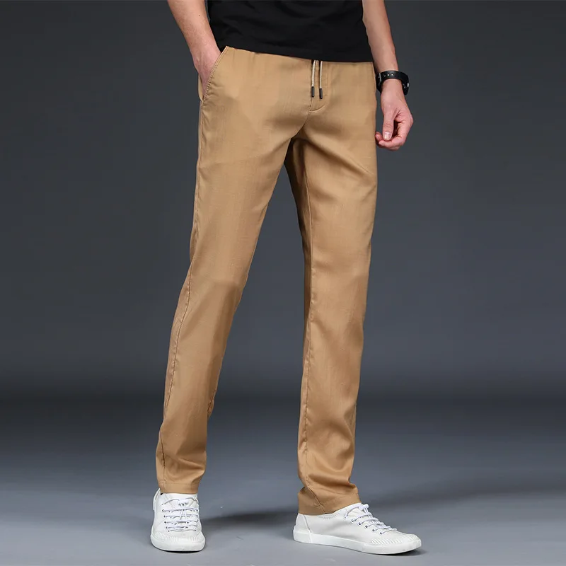 Men Pants Casual Elastic Waist Long Trousers Mens Lightweight Pencil Pants Spring summer Jogger pant black green khaki blue
