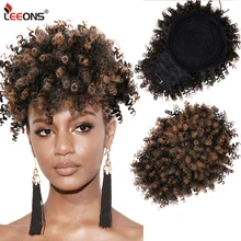 Leeons New Curly Bangs Drawstring 11Color Kinky Curly Hair Bangs Synthetic Hair Extensions Clip On Front Hairpieces Adjustable