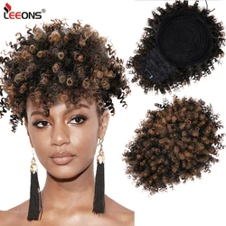 Leeons New Curly Bangs Drawstring 11Color Kinky Curly Hair Bangs Synthetic Hair Extensions Clip On Front Hairpieces Adjustable