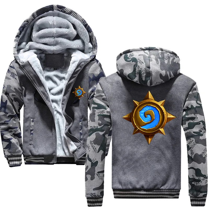 gray Hearthstone Hemd Homme зима теплая Толстая шерстяная шерсть Harajuku мужская Толстовка Толстая куртка - Цвет: gray