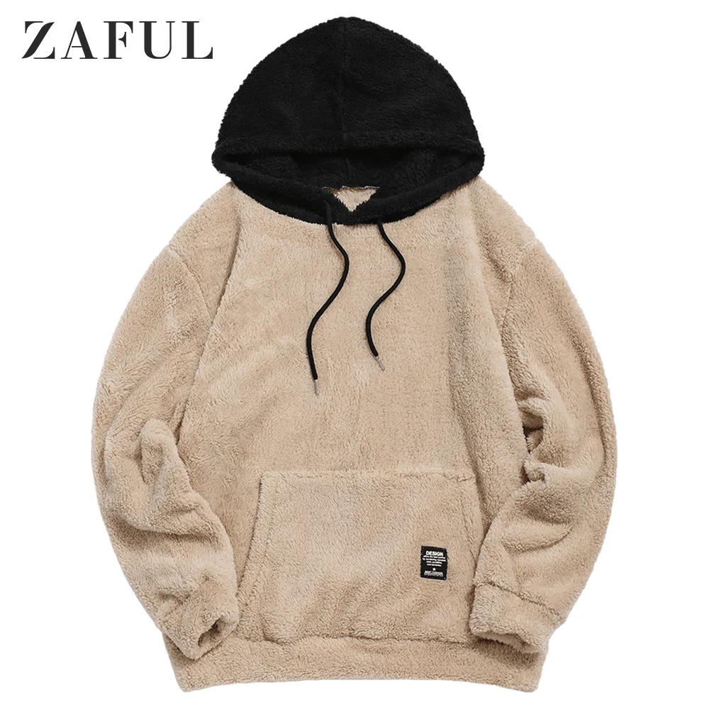 ZAFUL Winter Colorblock Splicing Faux Fur Fluffy Hoodie For Men Long Sleeve Pullovers Contrast Color Drawstring Tops Casual ZAFUL Winter Colorblock Splicing Faux Fur Fluffy Hoodie For Men Long Sleeve Pullovers Contrast Color Drawstring Tops Casual