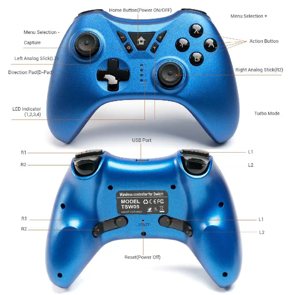 TSW05 Bluetooth Wireless Gamepad For Switch PS4 PS3 PC Android TV Box Wireless Joysticks Game Controller Accessories
