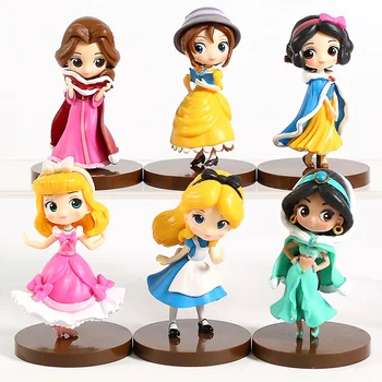 

Q Posket Princess Belle Snow White Aurora Alice Jasmine Jane PVC Figures Toys 6pcs/set