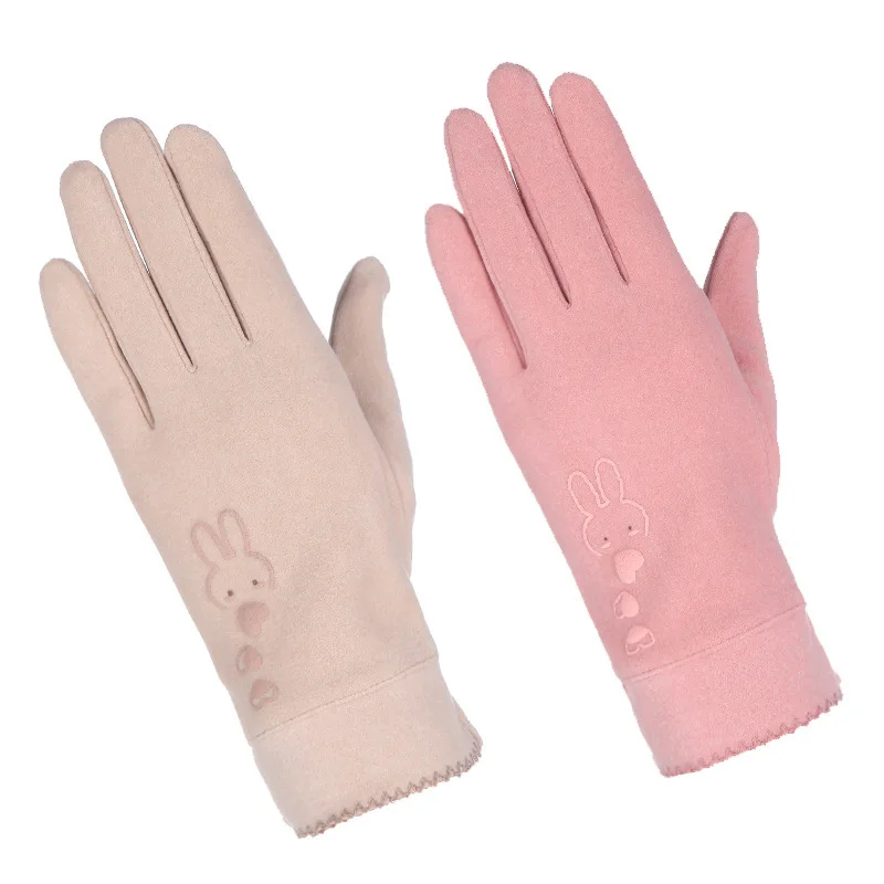 

Autumn and Winter Rabbit Wool Gloves Female Outdoor Cycling Fashion Windproof and Warm Cute Warm Handschoenen Driving Gloves New