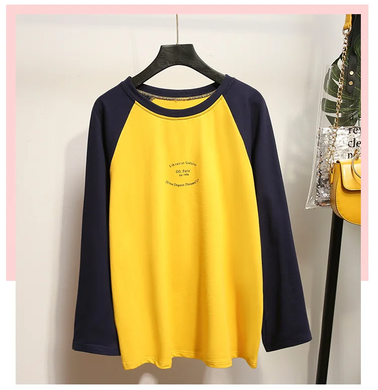 New Large Size Autumn Women's T-shirt Round Neck Long Sleeve Patchwork Femme T-shirt Casual Clothes For Women