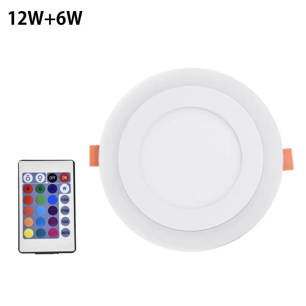 AC 100-265 в RGB Режим светодиодный круглая Светодиодная панель двойной цвет встраиваемый потолочный светильник Прожектор холодный белый+ синий пульт дистанционного управления - Цвет: 12 plus 6W RGB
