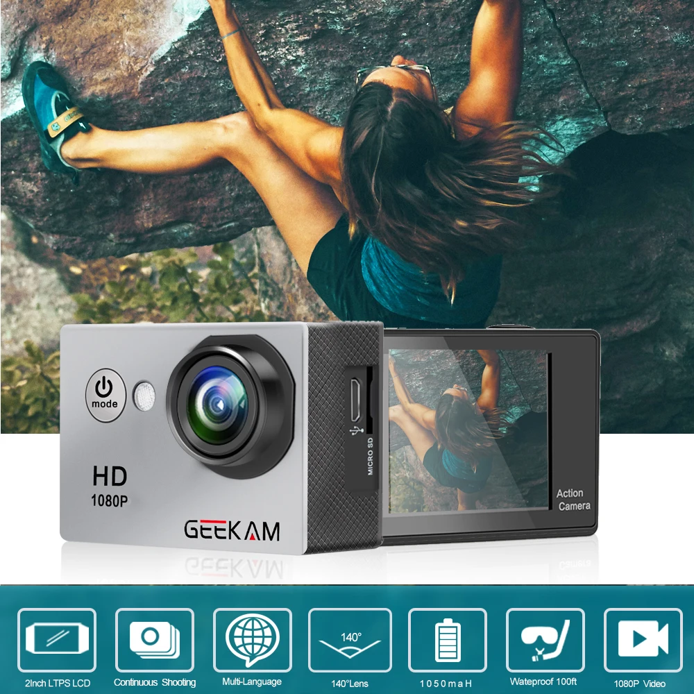 GEEKAM A9 экшн-камера Full HD 1080P 2," экран 30 м водонепроницаемый шлем мини видео запись камера s Спортивная камера DVR