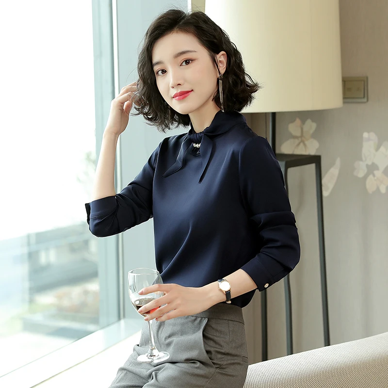  Elegant Womens Tops and Blouses Real Silk Shirt Spring Autumn Clothes Koreal Ladies Office Wear Blo