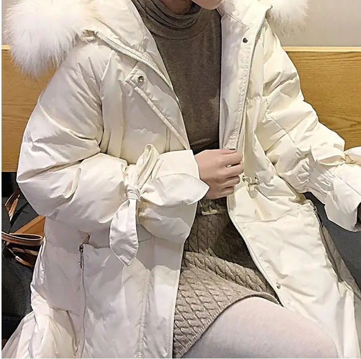 Новое зимнее женское утепленное плотное длинное пальто с капюшоном из натурального меха енота Женская Повседневная Куртка Свободная парка C193