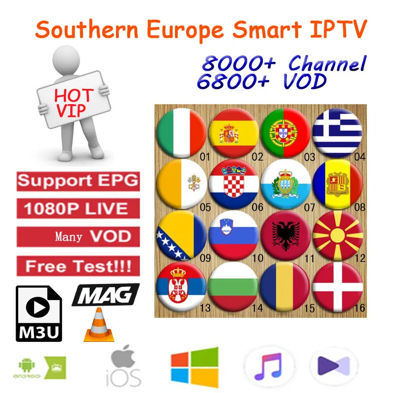 Южная Европа iptv 8000+ live подписка Ssmart android box Европа для Франции испанский Португалия итальянский Albania m3u MA9