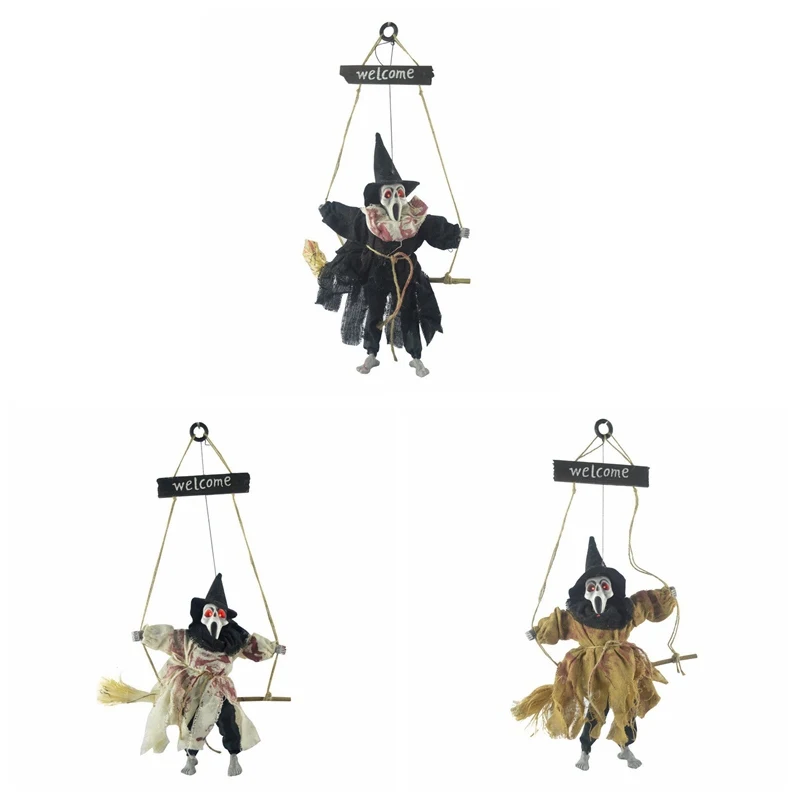 

Halloween Hanging Ghost With LED Glowing Eyes And Creepy Shrilling Sound Halloween Wall Door Window Decor Props