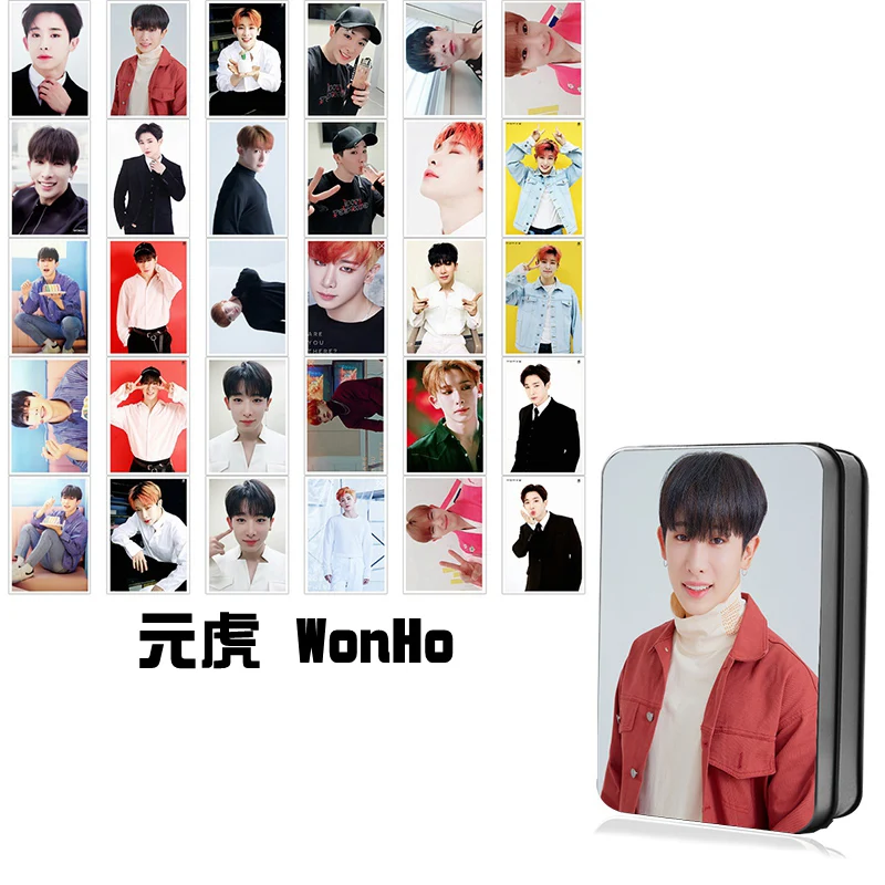 Won Ho Kpop MONSTA X Shownu Won Ho Kihyun I.M Minhyuk фотография Поляроида Lomo карты Мода MONSTA X вентиляторы подарки металлический ящик 30 шт. карты - Цвет: Won Ho