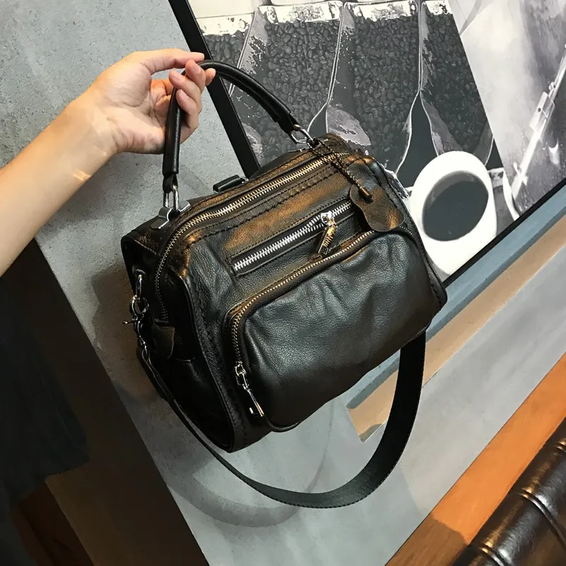 

2019 New Women Fashion Cow Leather Black Crossbody Bag Female Casual Soft Genuine Leather Shoulder Handbag Zipper Messenger Bag