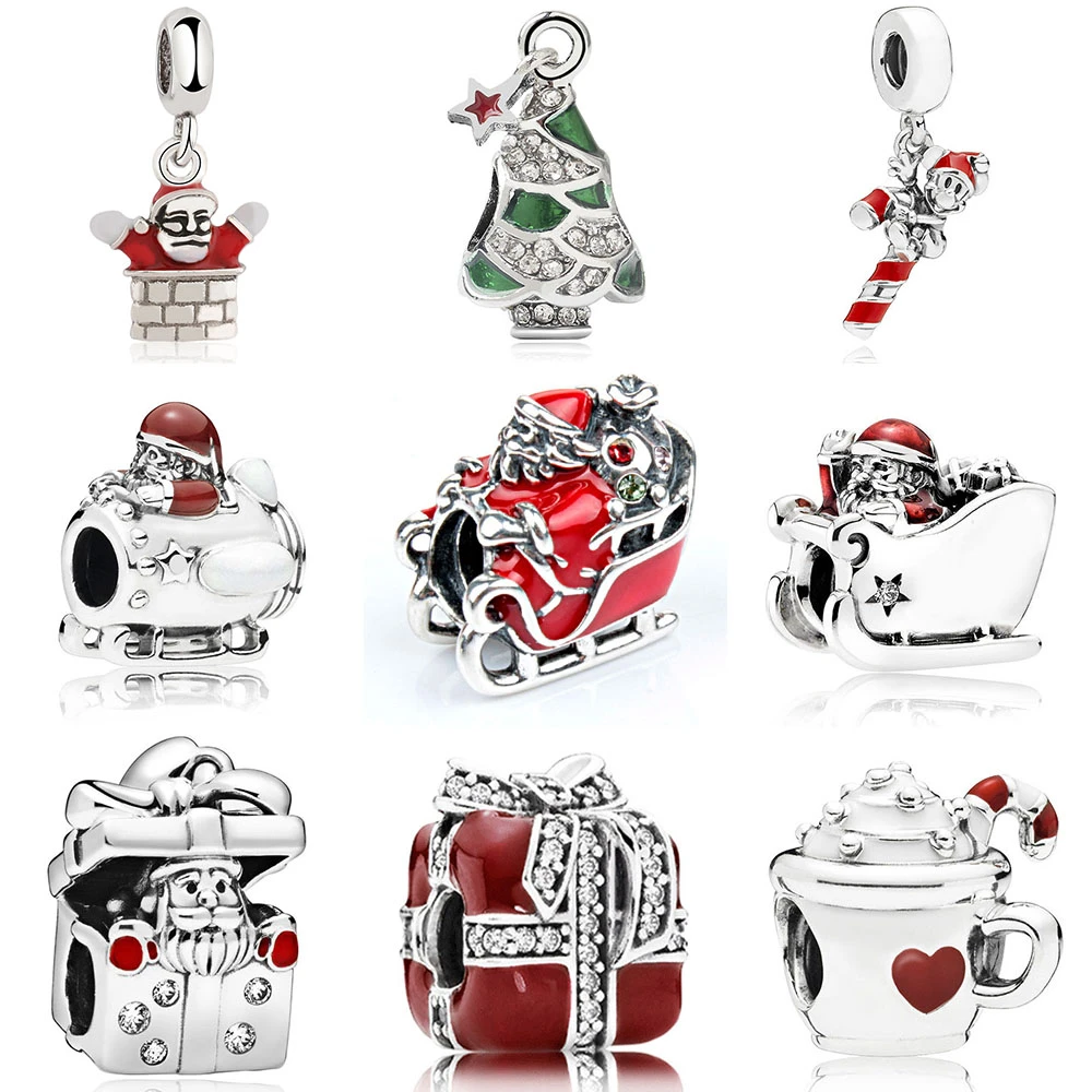 Abalorio de Navidad para mujer niña, regalo compatible con pulsera pandora, abalorio de Santa Claus, joyería, colgante de árbol Navidad, brazalete|Amuletos| - AliExpress