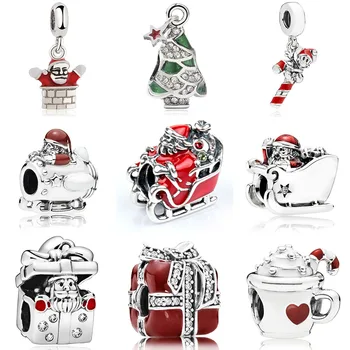 

Christmas charm for women girl gift fit pandora bracelet Santa Claus bead jewelry Christmas tree charms Xmas pendant bangle