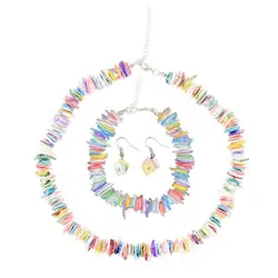 Мода оболочки чокер браслет серьги нерегулярные сломанные ожерелье из ракушек набор украшений для женщин Популярные пляжные украшения