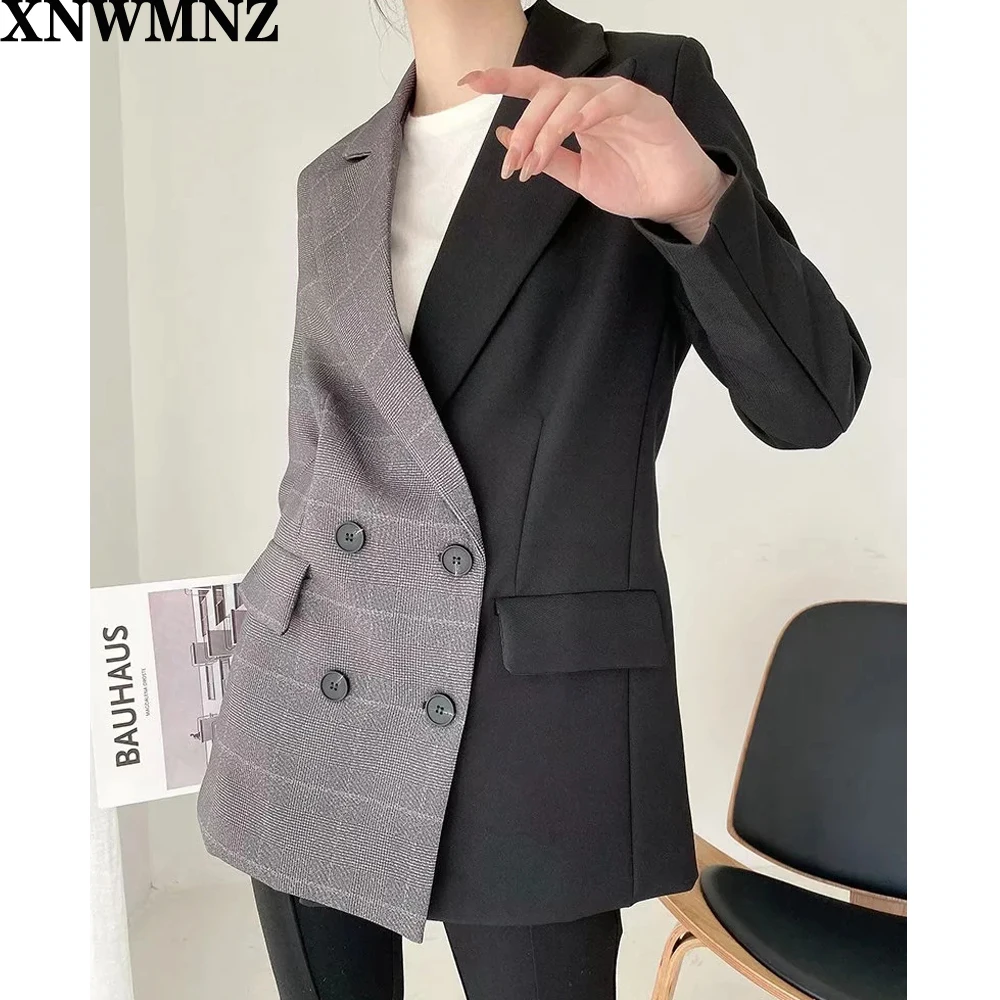 XNWMNZ women 2020 Winter Women Patchwork color retro plaid Coat Blazer suit Casual High Quality Fashion Coats lazy style