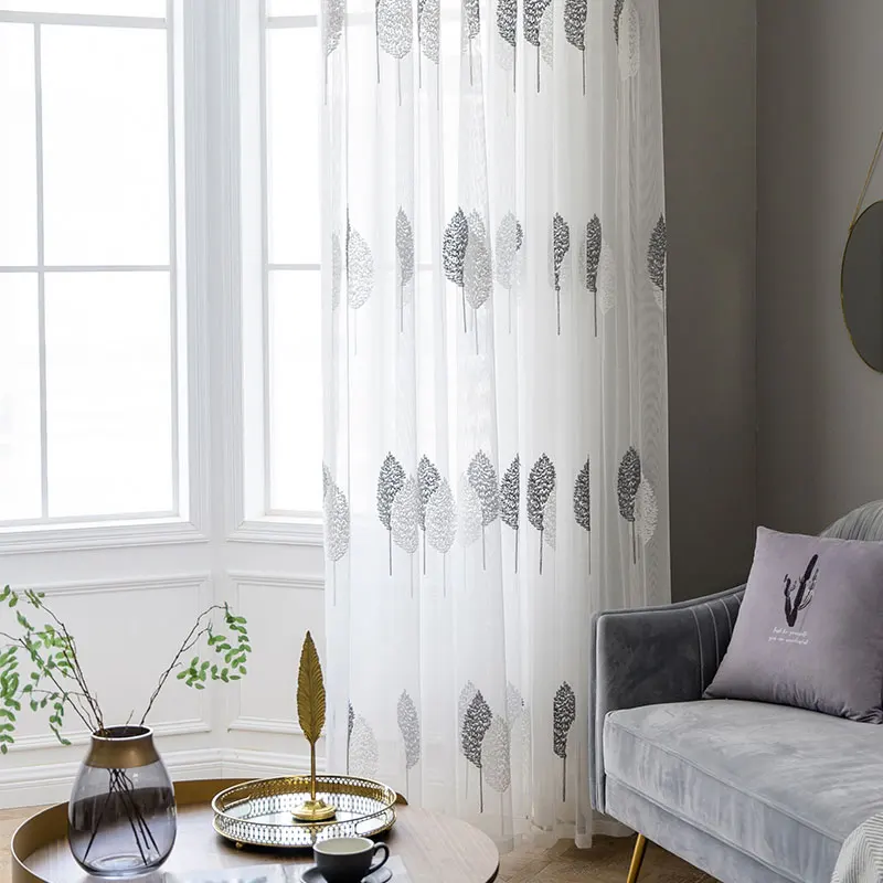 Tulle Window Curtain for Living Room Bedroom Sheer Curtains for Kitchen Modern Embroidered Window Screening  Voile Curtains