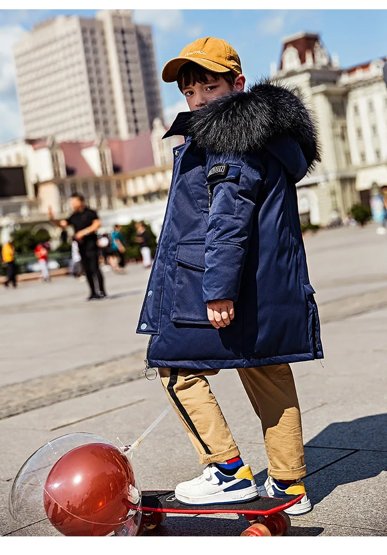 30 градусов русской зимы Весенний пиджак для мальчиков детская утепленная жилетка помпон из натурального меха куртка с капюшоном Детская верхняя одежда на пуху, пальто