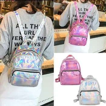 

2019 Newest Hot Women Laser Holographic Backpack Girl Student School Bag Hologram Travel Rucksack Lady Leather Korean Style Bag