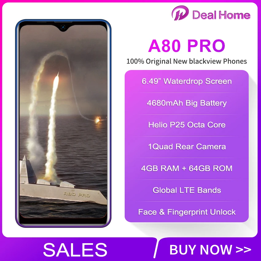  Blackview A80 Pro 6.49' Waterdrop Smartphone Quad Core Rear Cameras 4GB RAM 64GB ROM Global Version