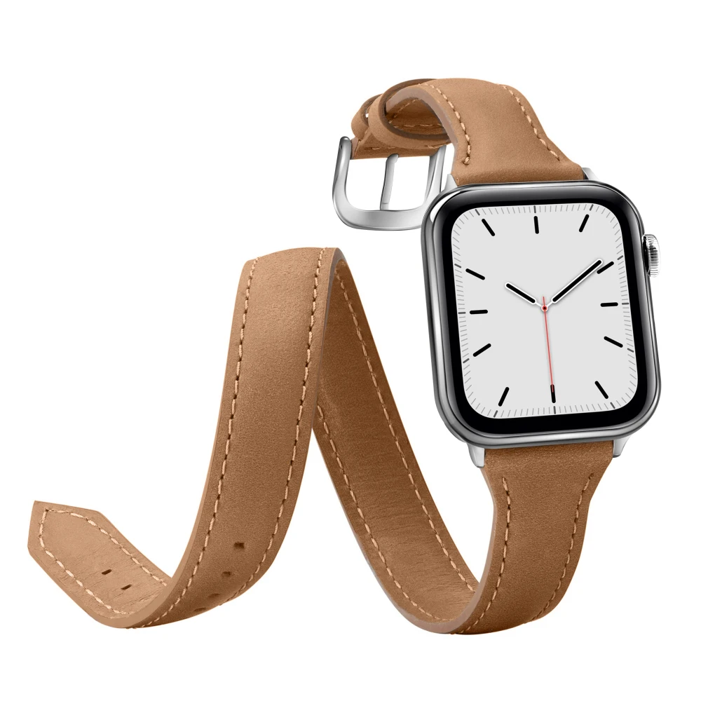 Длинный кожаный ремешок Double Tour для Apple Watch Series 5 4 3 2 1 38 мм 42 мм 40 мм 44 мм браслет на запястье для iwatch сменный ремешок